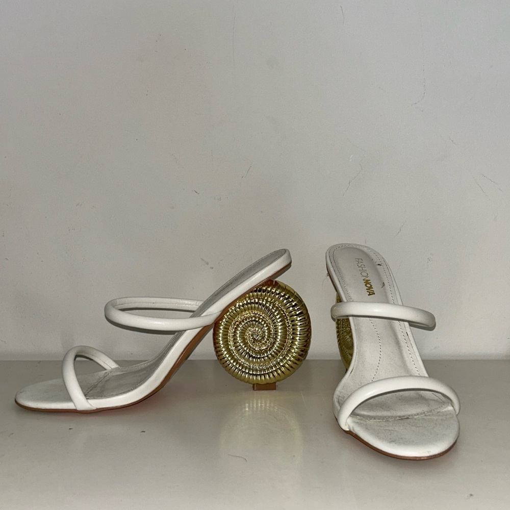 Fashion Nova White and Gold Heels with Modern Elegance
